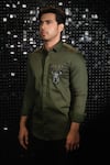 Shop_Sanjana reddy Designs_Green Stretchable Cotton Embroidered Cutdana Gradient Reindeer Shirt _at_Aza_Fashions