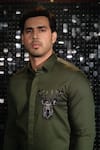 Sanjana reddy Designs_Green Stretchable Cotton Embroidered Cutdana Gradient Reindeer Shirt _Online_at_Aza_Fashions