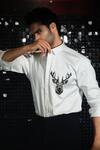 Shop_Sanjana reddy Designs_White Stretchable Cotton Embroidered Cutdana Reindeer Shirt _Online_at_Aza_Fashions