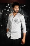 Buy_Sanjana reddy Designs_Grey Stretchable Cotton Embroidered Cutdana Tiger Shirt _at_Aza_Fashions