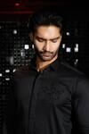 Sanjana reddy Designs_Black Stretchable Cotton Embroidered Cutdana Bee Motif Shirt _Online_at_Aza_Fashions