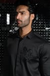 Buy_Sanjana reddy Designs_Black Stretchable Cotton Embroidery Kingfisher Placement Shirt _Online_at_Aza_Fashions