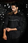 Buy_Sanjana reddy Designs_Black Stretchable Cotton Embroidered Cutdana Parallel Line Shirt _at_Aza_Fashions