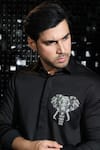 Sanjana reddy Designs_Black Stretchable Cotton Embroidered Elephant Motif 3d Shirt _Online_at_Aza_Fashions