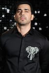 Buy_Sanjana reddy Designs_Black Stretchable Cotton Embroidered Elephant Motif 3d Shirt _Online_at_Aza_Fashions