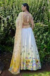 Shop_Label Priyanka Kar_Yellow Double Satin Hand Embroidered Botanical V Neck Ombre Lehenga Set _at_Aza_Fashions