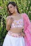 Buy_Label Priyanka Kar_Pink Double Satin Hand Embroidered Botanical Sweetheart Ombre Lehenga Blouse Set 