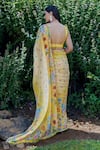 Shop_Label Priyanka Kar_Yellow Lurex Georgette Hand Sunflower Printed Pre-draped Saree With Blouse _at_Aza_Fashions