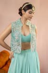 Buy_Aanchal Vijaywargi_Green Organza And Satin Embroidery 3d Floral Jacket Aarna And Skirt Set _Online_at_Aza_Fashions