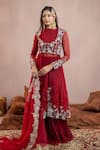 Buy_Aanchal Vijaywargi_Maroon Organza And Georgette Embroidery 3d Floral Adah Anarkali And Palazzo Set _at_Aza_Fashions