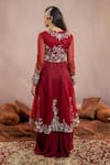 Shop_Aanchal Vijaywargi_Maroon Organza And Georgette Embroidery 3d Floral Adah Anarkali And Palazzo Set _at_Aza_Fashions