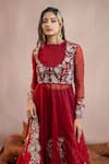 Buy_Aanchal Vijaywargi_Maroon Organza And Georgette Embroidery 3d Floral Adah Anarkali And Palazzo Set _Online_at_Aza_Fashions