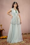 Buy_Aanchal Vijaywargi_Grey Organza And Net Embroidery 3d Floral Gown V Neck Zara Jacket With _at_Aza_Fashions