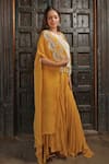 Buy_Samyukta Singhania_Yellow Natural Crepe Embroidery Pearl Round Mandala Bloom Shrug And Sharara Set _Online_at_Aza_Fashions