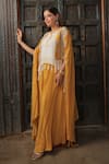 Shop_Samyukta Singhania_Yellow Natural Crepe Embroidery Pearl Round Mandala Bloom Shrug And Sharara Set _Online_at_Aza_Fashions