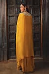 Shop_Samyukta Singhania_Yellow Natural Crepe Embroidery Pearl Round Mandala Bloom Shrug And Sharara Set _at_Aza_Fashions