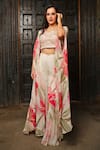 Shop_Samyukta Singhania_White Chinon Print Floral Sequin Square Neck Embellished Cape And Sharara Set _Online_at_Aza_Fashions