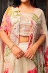 Samyukta Singhania_White Chinon Print Floral Sequin Square Neck Embellished Cape And Sharara Set _at_Aza_Fashions