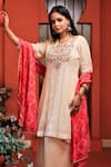 Buy_Samyukta Singhania_White Chinnon Embroidery Thread Round Neck Blossom Anarkali And Gharara Set 