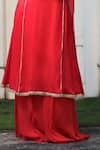 Samyukta Singhania_Red Chinnon Embroidery Rosa V Neck Yoke Kurta And Gharara Set _Online_at_Aza_Fashions