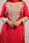 Buy_Samyukta Singhania_Red Chinnon Embroidery Rosa V Neck Yoke Kurta And Gharara Set _Online_at_Aza_Fashions