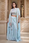 Buy_Samyukta Singhania_Blue Chinnon Embroidery Nalki Round Collar Padma Bloom Patch Cape And Sharara Set _at_Aza_Fashions