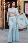 Samyukta Singhania_Blue Chinnon Embroidery Nalki Round Collar Padma Bloom Patch Cape And Sharara Set _Online_at_Aza_Fashions