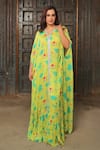 Buy_Samyukta Singhania_Green Chinnon Print Floral V Neck Kaftan With Pleated Pant _Online_at_Aza_Fashions