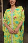 Shop_Samyukta Singhania_Green Chinnon Print Floral V Neck Kaftan With Pleated Pant _Online_at_Aza_Fashions