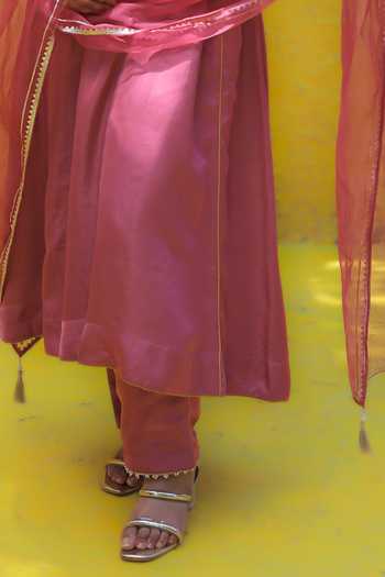 Buy_Samyukta Singhania_Magenta Denim, Organza Beads, Sequins, Floral Embroidered Bodice Kurta Pant Set _Online_at_Aza_Fashions