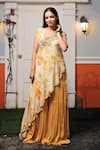 Samyukta Singhania_Yellow Natural Crepe Print Floral Asymmetric Neck Tunic With Sharara _Online_at_Aza_Fashions