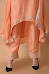 Samyukta Singhania Peach Organza, Silk Embroidery Split V-neck Flower Yoke Kurta Pant Set Online at Aza Fashions Samyukta Singhania_Peach Organza, Silk Embroidery Split V-neck Flower Yoke Kurta Pant Set _Online_at_Aza_Fashions