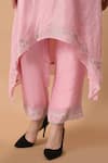 Samyukta Singhania_Pink Organza, Silk Embroidery Split V-neck Yoke Asymmetric Kurta Pant Set _Online_at_Aza_Fashions