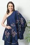 Samyukta Singhania_Blue Opada Silk Embroidery Flower Vine One Shoulder Tunic With Sharara _at_Aza_Fashions