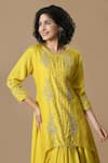 Shop_Samyukta Singhania_Yellow Dola Silk Embroidery Flower Round Neck Floral Tunic With Dhoti Skirt _Online_at_Aza_Fashions