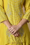 Samyukta Singhania_Yellow Dola Silk Embroidery Flower Round Neck Floral Tunic With Dhoti Skirt _at_Aza_Fashions