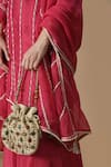 Samyukta Singhania_Maroon Silk, Organza Embroidery, Tassels Split V-neck Kurta Sharara Set _Online_at_Aza_Fashions