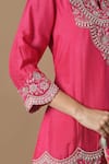 Buy_Samyukta Singhania_Pink Kurta And Pant Dola Silk Embroidered Thread Notched Straight Sharara Set _Online_at_Aza_Fashions