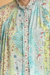 Naintara Bajaj_Blue Chiffon Beads Bandeau Floral Print Embroidered Gathered Kurta And Pant Set _Online_at_Aza_Fashions