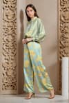 Buy_Samyukta Singhania_Blue Muslin Printed Floral Band Collar Top And Pant Set _at_Aza_Fashions