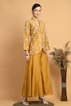 Buy_Samyukta Singhania_Yellow Chanderi Embroidered Thread Collared V Floral Vine Top And Pant Set _Online_at_Aza_Fashions