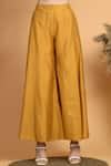 Buy_Samyukta Singhania_Yellow Chanderi Embroidered Thread Collared V Floral Vine Top And Pant Set 