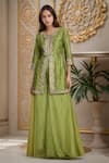 Buy_Samyukta Singhania_Green Chanderi Embroidered Thread Round Floral Kurta And Flared Pant Set _at_Aza_Fashions