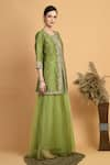 Shop_Samyukta Singhania_Green Chanderi Embroidered Thread Round Floral Kurta And Flared Pant Set _Online_at_Aza_Fashions