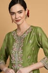 Samyukta Singhania_Green Chanderi Embroidered Thread Round Floral Kurta And Flared Pant Set _at_Aza_Fashions