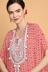 Shop_Samyukta Singhania_Red Chinnon Printed Geometric Round Kaftan And Pant Set _Online_at_Aza_Fashions