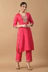 Buy_Samyukta Singhania_Pink Kurta And Pant Upada Silk Embroidered Thread V Neck Set _Online_at_Aza_Fashions