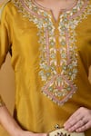 Buy_Samyukta Singhania_Yellow Silk, Organza Embroidery, Lace Floral Thread Straight Kurta And Pant Set _Online_at_Aza_Fashions