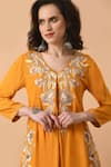 Shop_Samyukta Singhania_Yellow Cotton Rayon Embroidery Floral V-neck Thread Pleat Kurta With Pant _Online_at_Aza_Fashions