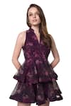 Buy_Verano by Tanya_Wine Shell Organza Printed Floral V Neck Andrea Dress 